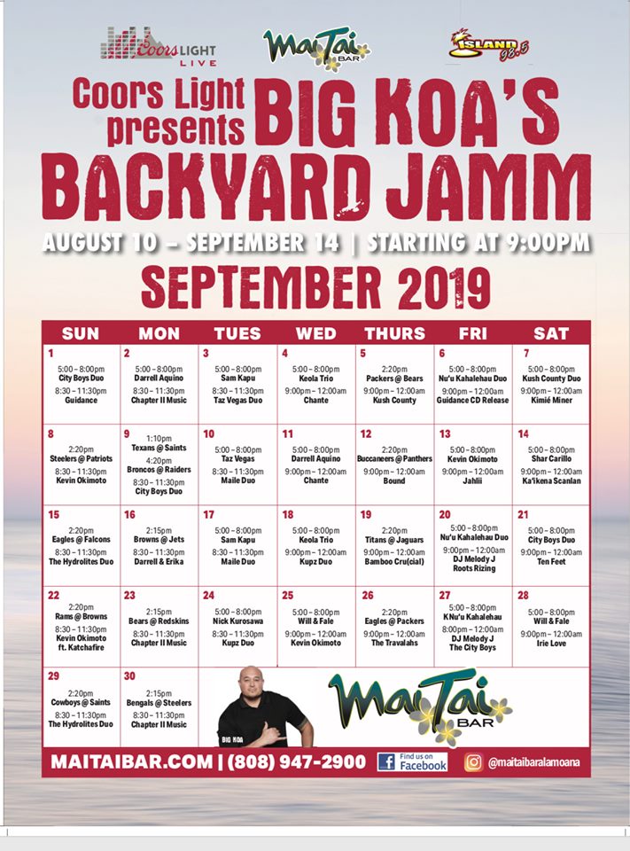 Mai Tai Bar SEPTEMBER 2019 Event Calendar Ala Moana Honolulu, Hawaii